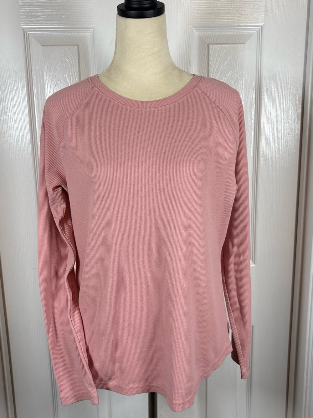 Eddie Bauer Pink Ribbed Long-Sleeve Thermal Top Comfy Classic Traditional